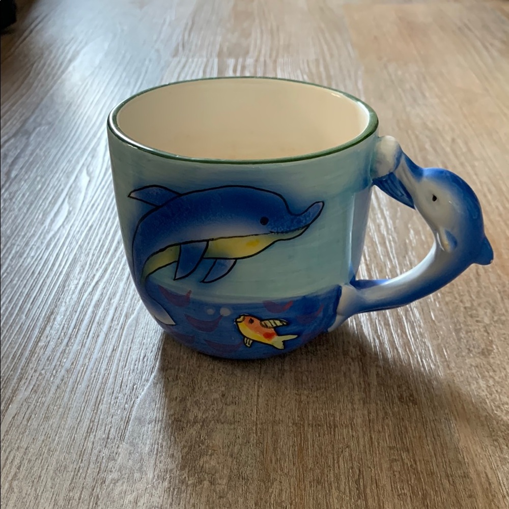Dolphin Themed Blue Ceramic Mug